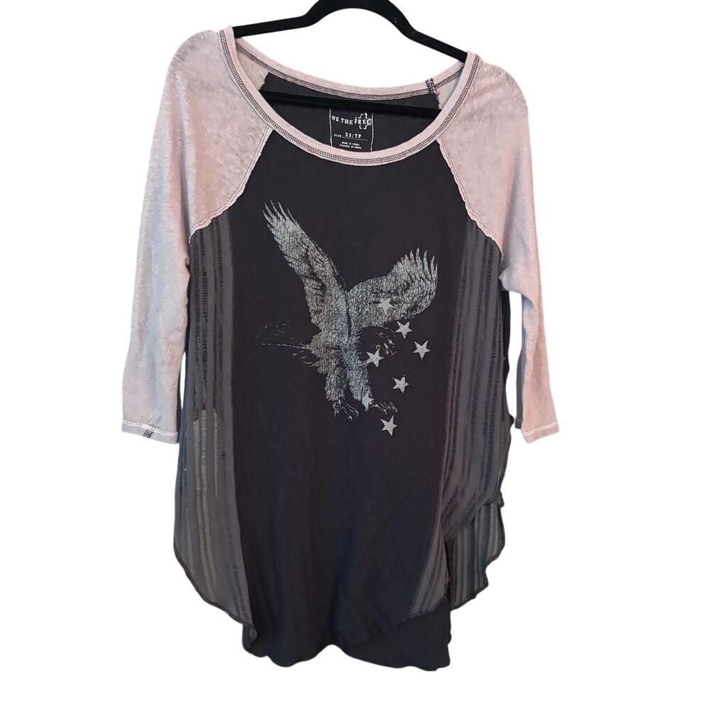 We The Free Burnout Raglan Tee XS Patriotic Eagle & Stars Stretchy Lightweight